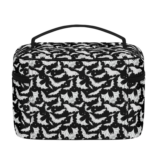 Batty Bats 2023 Gothic Black and White Faux Leather Cosmetic Makeup Bag