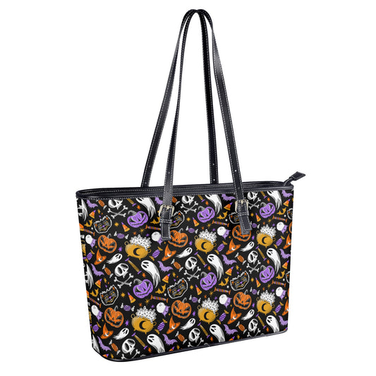 Trick or Treat Orange Gold Orchid Faux Leather Tote Bag