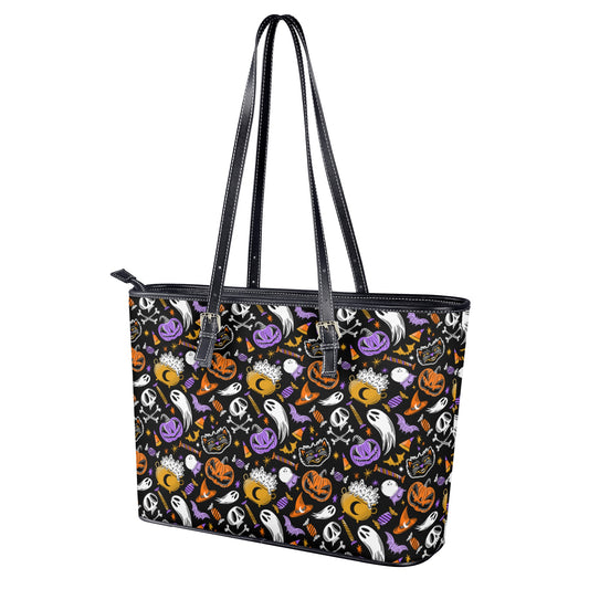 Trick or Treat Orange Gold Orchid Faux Leather Tote Bag