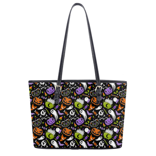 Trick or Treat Orange Orchid Chartreuse Faux Leather Tote Bag