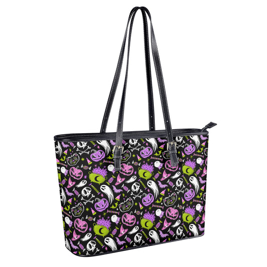 Trick or Treat Pink, Orchid, Chartreuse Faux Leather Tote Bag