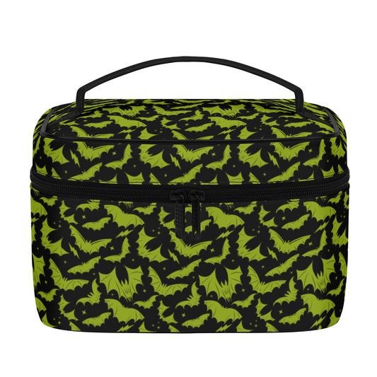 Batty Bats 2023 Gothic Black Chartreuse Faux Leather Cosmetic Makeup Bag