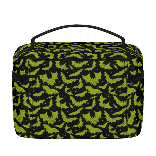 Batty Bats 2023 Gothic Black Chartreuse Faux Leather Cosmetic Makeup Bag