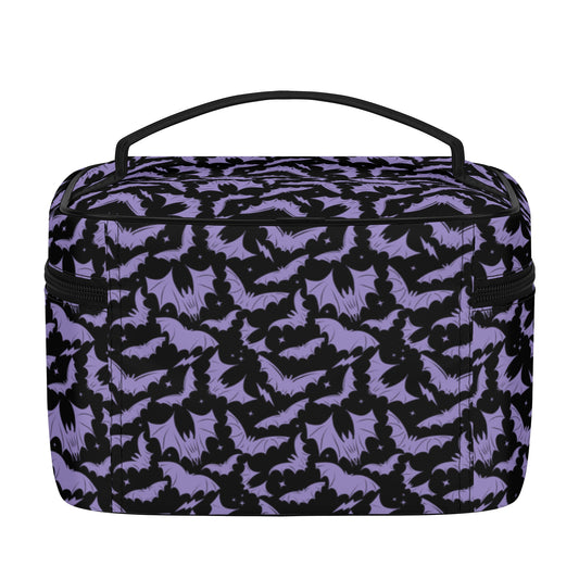 Batty Bats 2023 Gothic Black Lavender Faux Leather Cosmetic Makeup Bag