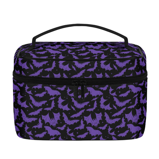 Batty Bats 2023 Gothic Black Purple Faux Leather Cosmetic Makeup Bag