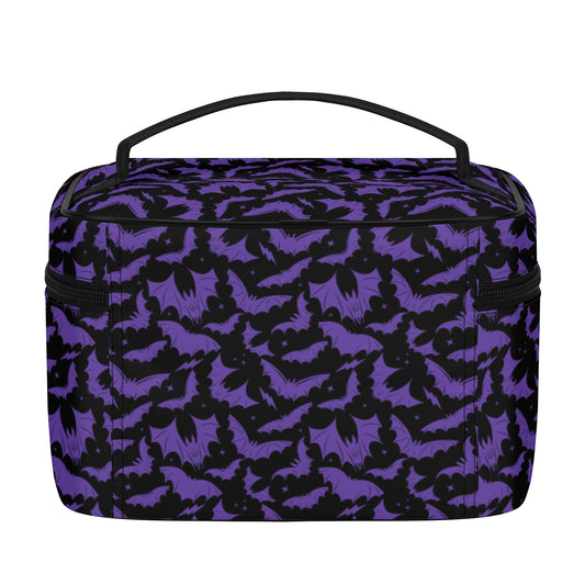 Batty Bats 2023 Gothic Black Purple Faux Leather Cosmetic Makeup Bag