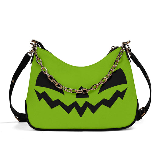 Cute Halloween Jack-O-Lantern Face Green and Black Faux Leather Purse