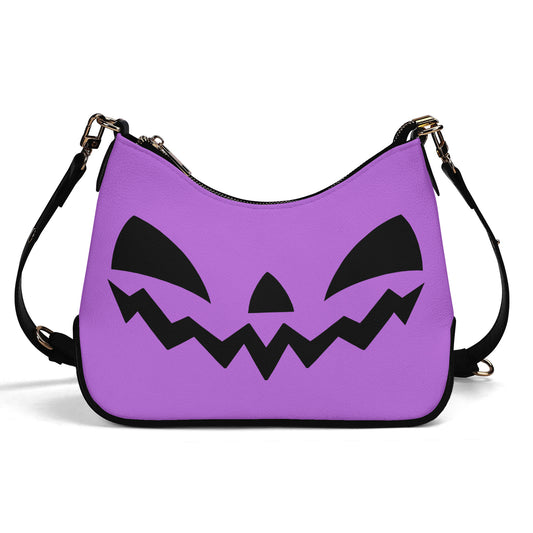 Cute Halloween Jack-O-Lantern Face Purple and Black Faux Leather Purse