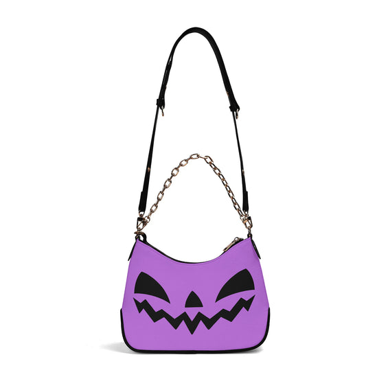 Cute Halloween Jack-O-Lantern Face Purple and Black Faux Leather Purse