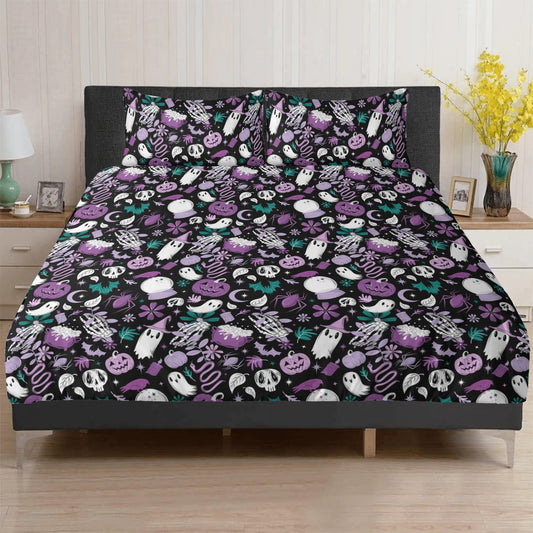 Haunted Hideaway Purple Teal 3 Piece Duvet Cover Set