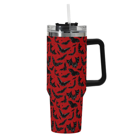 Batty Bats 22 Red 40oz Stainless Steel Tumbler Gift With Black Handle and Straw