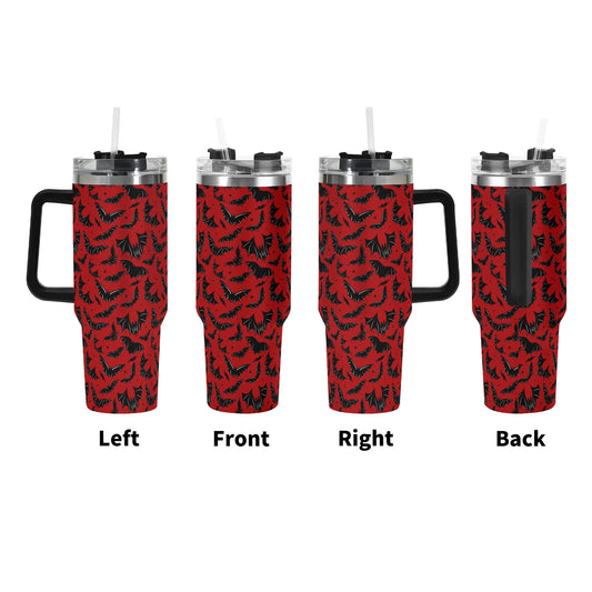 Batty Bats 22 Red 40oz Stainless Steel Tumbler Gift With Black Handle and Straw