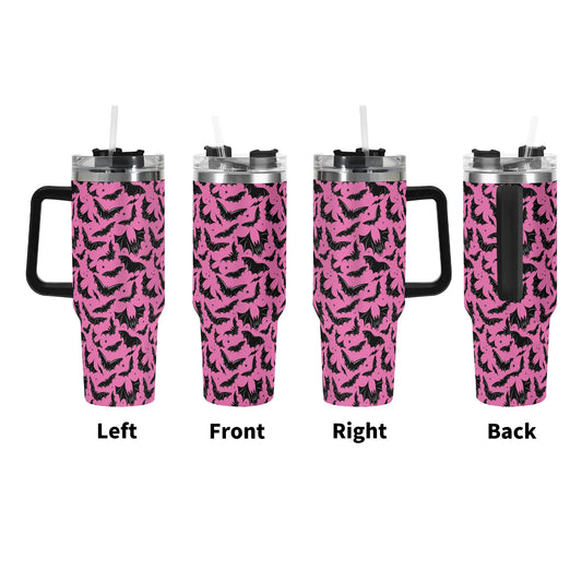 Batty Bats 22 Pink 40oz Stainless Steel Tumbler Gift With Black Handle and Straw