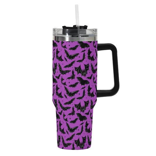 Batty Bats 22 Orchid 40oz Stainless Steel Tumbler Gift With Black Handle and Straw