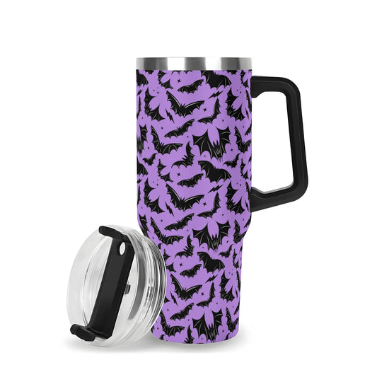 Batty Bats 22 Purple 40oz Stainless Steel Tumbler Gift With Black Handle and Straw