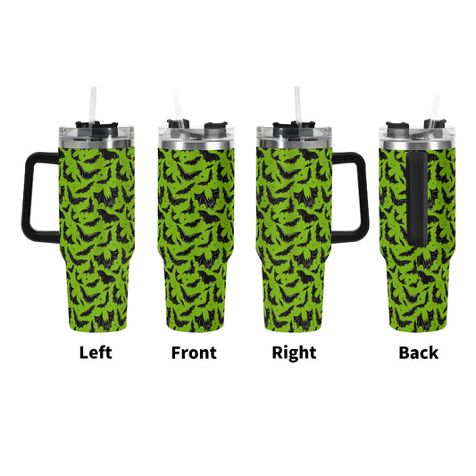 Batty Bats 22 Green 40oz Stainless Steel Tumbler Gift With Black Handle and Straw