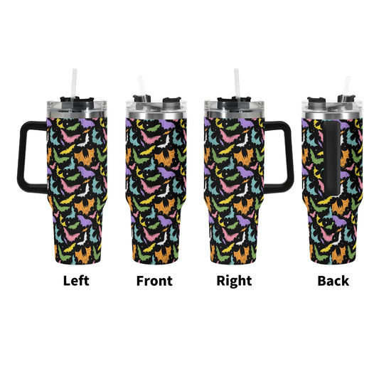 Batty Bats 22 Pastel Rainbow 40oz Stainless Steel Tumbler Gift With Black Handle and Straw