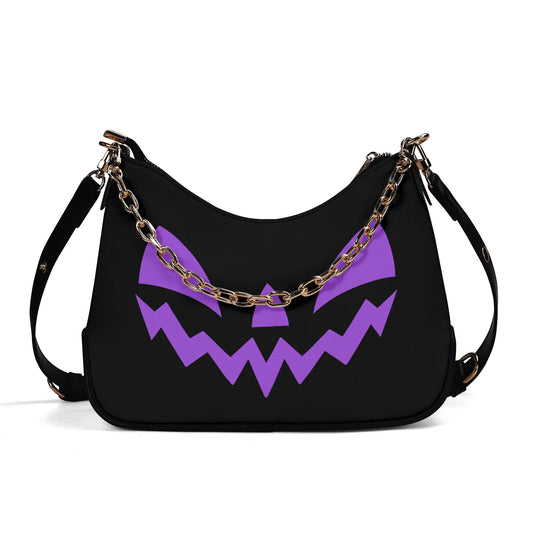 Cute Halloween Jack-O-Lantern Face Black and Purple Faux Leather Purse