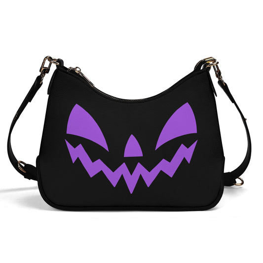 Cute Halloween Jack-O-Lantern Face Black and Purple Faux Leather Purse