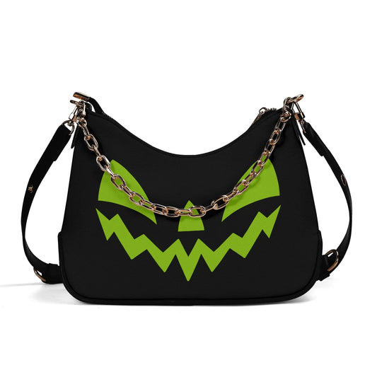 Cute Halloween Jack-O-Lantern Face Black, Green, and Purple Faux Leather Purse