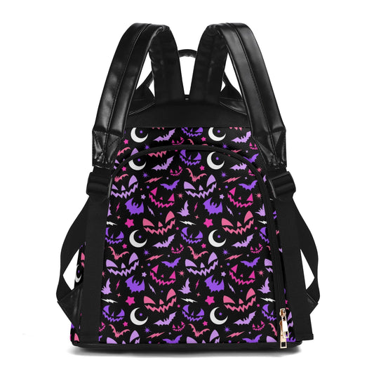 Fun Frights Retro Cute Halloween BWPP Travel PU Daypack Anti-theft Backpack Bag