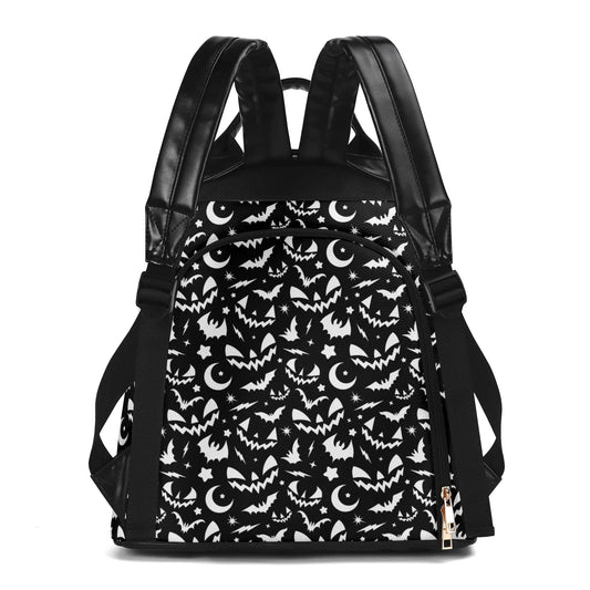 Fun Frights Retro Cute Halloween BW Travel PU Daypack Anti-theft Backpack Bag