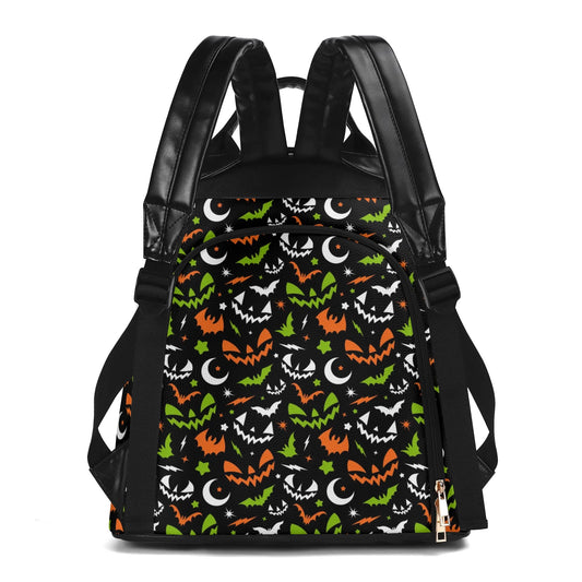 Fun Frights Retro Cute Halloween BWOG Travel PU Daypack Anti-theft Backpack Bag