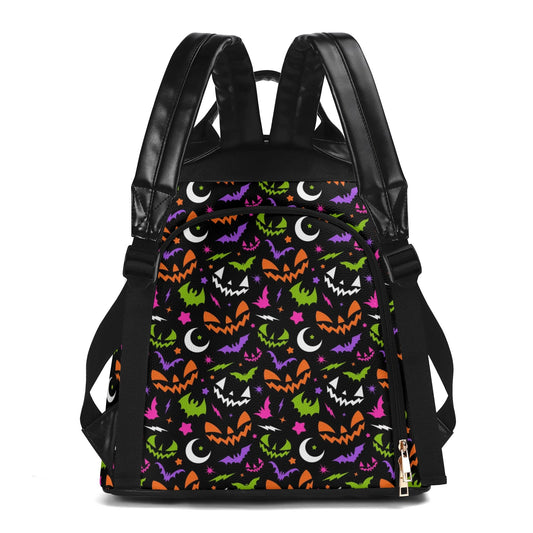 Fun Frights Retro Cute Halloween BWOGPP Travel PU Daypack Anti-theft Backpack Bag