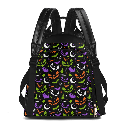 Fun Frights Retro Cute Halloween BWOGP Travel PU Daypack Anti-theft Backpack Bag