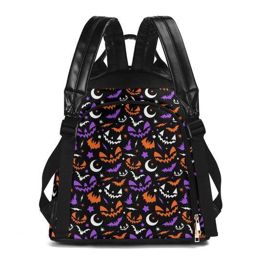 Fun Frights Retro Cute Halloween BWOP Travel PU Daypack Anti-theft Backpack Bag