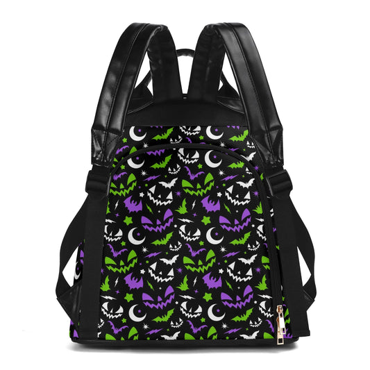 Fun Frights Retro Cute Halloween BWPG Travel PU Daypack Anti-theft Backpack Bag