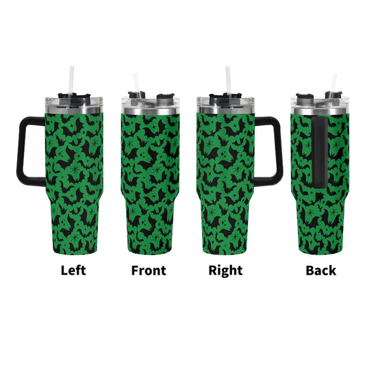 Batty Bats 24 Green 40oz Stainless Steel Tumbler Gift With Black Handle and Straw