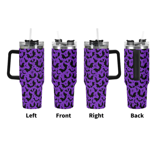 Batty Bats 24 Purple 40oz Stainless Steel Tumbler Gift With Black Handle and Straw