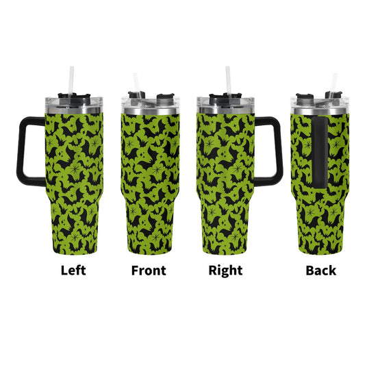 Batty Bats 24 Green 2 40oz Stainless Steel Tumbler Gift With Black Handle and Straw