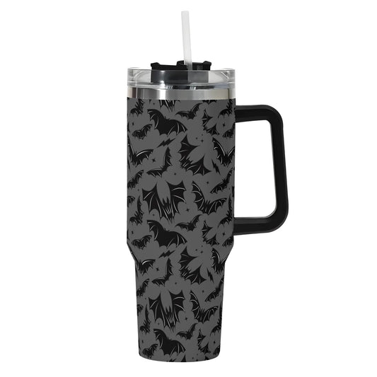 Batty Bats 22 Gray 40oz Stainless Steel Tumbler Gift With Black Handle and Straw