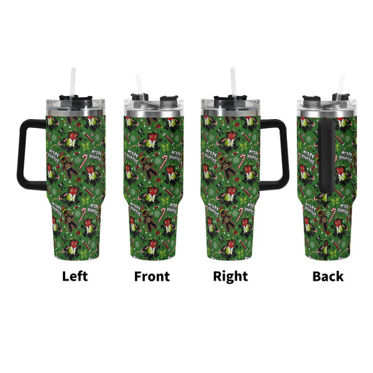 Merry Krampus Green Red Creepmas 40oz Stainless Steel Tumbler Gift With Black Handle and Straw