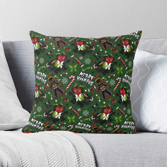 Merry Krampus 24 Green Red Spooky Creepmas Xmas Pillow Cover - Available in 5 Sizes