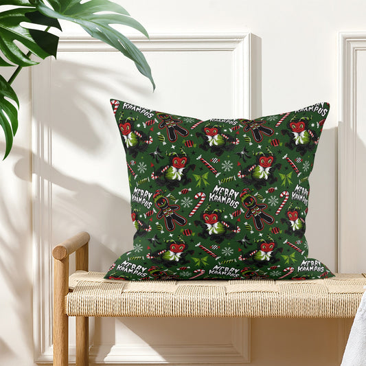 Merry Krampus 24 Green Red Spooky Creepmas Xmas Pillow Cover - Available in 5 Sizes