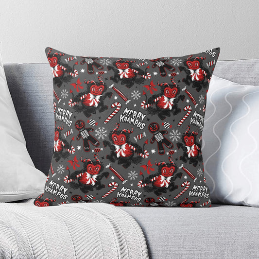 Merry Krampus 24 Gray Red Spooky Creepmas Xmas Pillow Cover - Available in 5 Sizes