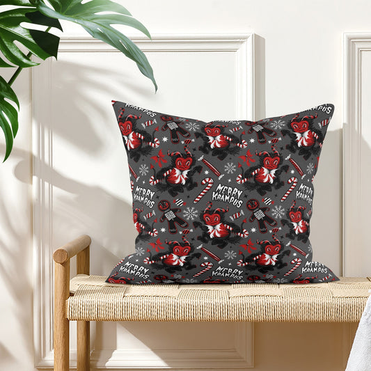 Merry Krampus 24 Gray Red Spooky Creepmas Xmas Pillow Cover - Available in 5 Sizes