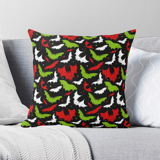 Batty Bats 22 Red Green Spooky Creepmas Xmas Pillow Cover - Available in 5 Sizes