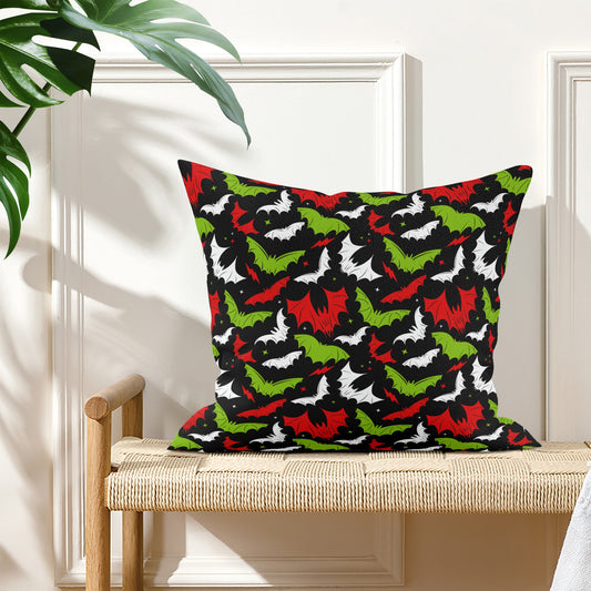 Batty Bats 22 Red Green Spooky Creepmas Xmas Pillow Cover - Available in 5 Sizes