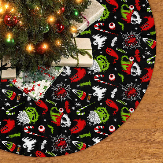 Creepmas Creeps 23 Red Green Tree Skirt for Creepmas Spooky Xmas Decor -3 Sizes