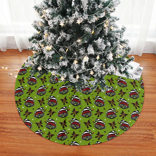 Black Cat Elfs Bows Green Red Tree Skirt for Creepmas Spooky Xmas Decor -3 Sizes