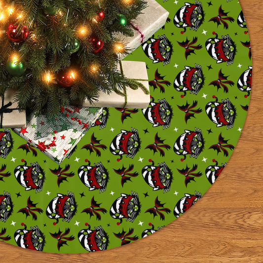 Black Cat Elfs Bows Green Red Tree Skirt for Creepmas Spooky Xmas Decor -3 Sizes