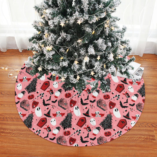 Candy Coffins Pink Red Kitschy Tree Skirt for Creepmas Spooky Xmas Decor -3 Sizes