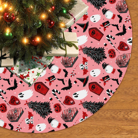 Candy Coffins Pink Red Kitschy Tree Skirt for Creepmas Spooky Xmas Decor -3 Sizes