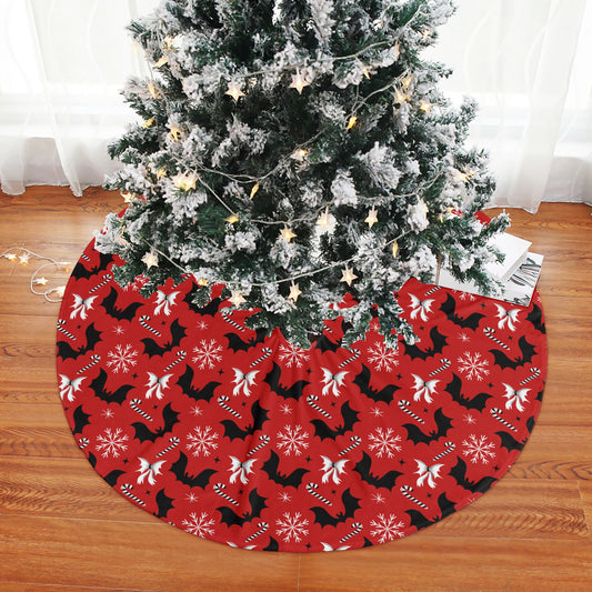 Bats and Bows 24 Red Tree Skirt for Creepmas Yule Spooky Xmas Decor -3 Sizes