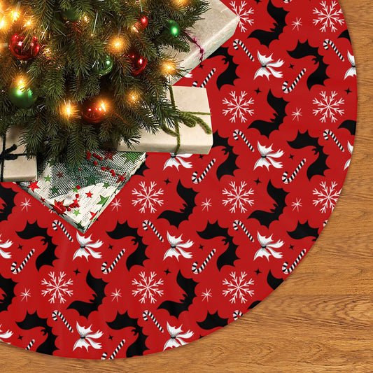 Bats and Bows 24 Red Tree Skirt for Creepmas Yule Spooky Xmas Decor -3 Sizes