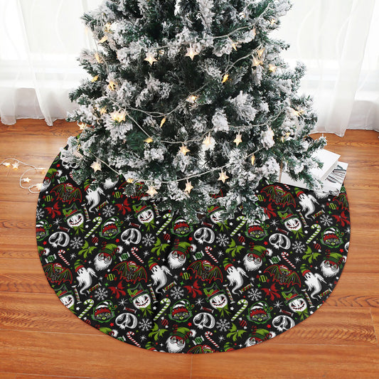 Creepmas Creeps 24 Green Red Tree Skirt for Creepmas Yule Spooky Xmas Decor -3 Sizes